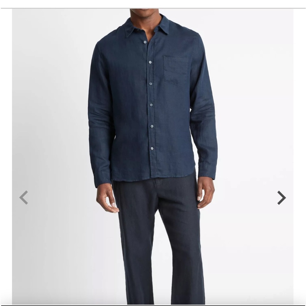Vince 100% linen long-sleeved shirt. Navy. Size L. Classic fit. Worn 1 or 2x.